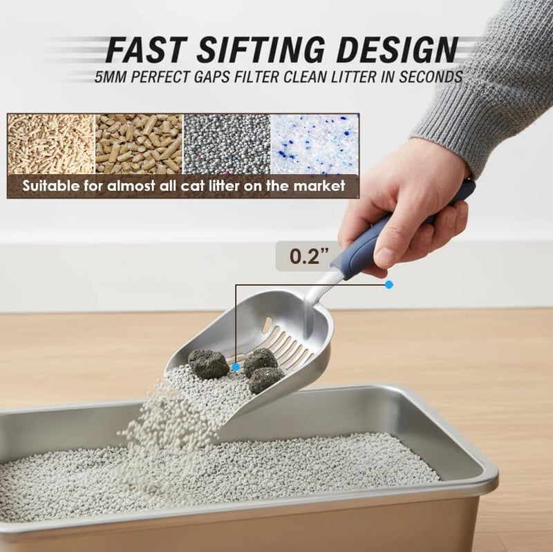 Vitisyao Full Metal Cat Litter Scoop with Holder, Stainless Steel Cat Litter Scooper Holder, Aluminum Kitty Scoop Captures All Clumps, Heavy Duty Kitty Metal Scooper with Non-Slip Handle - Image 3